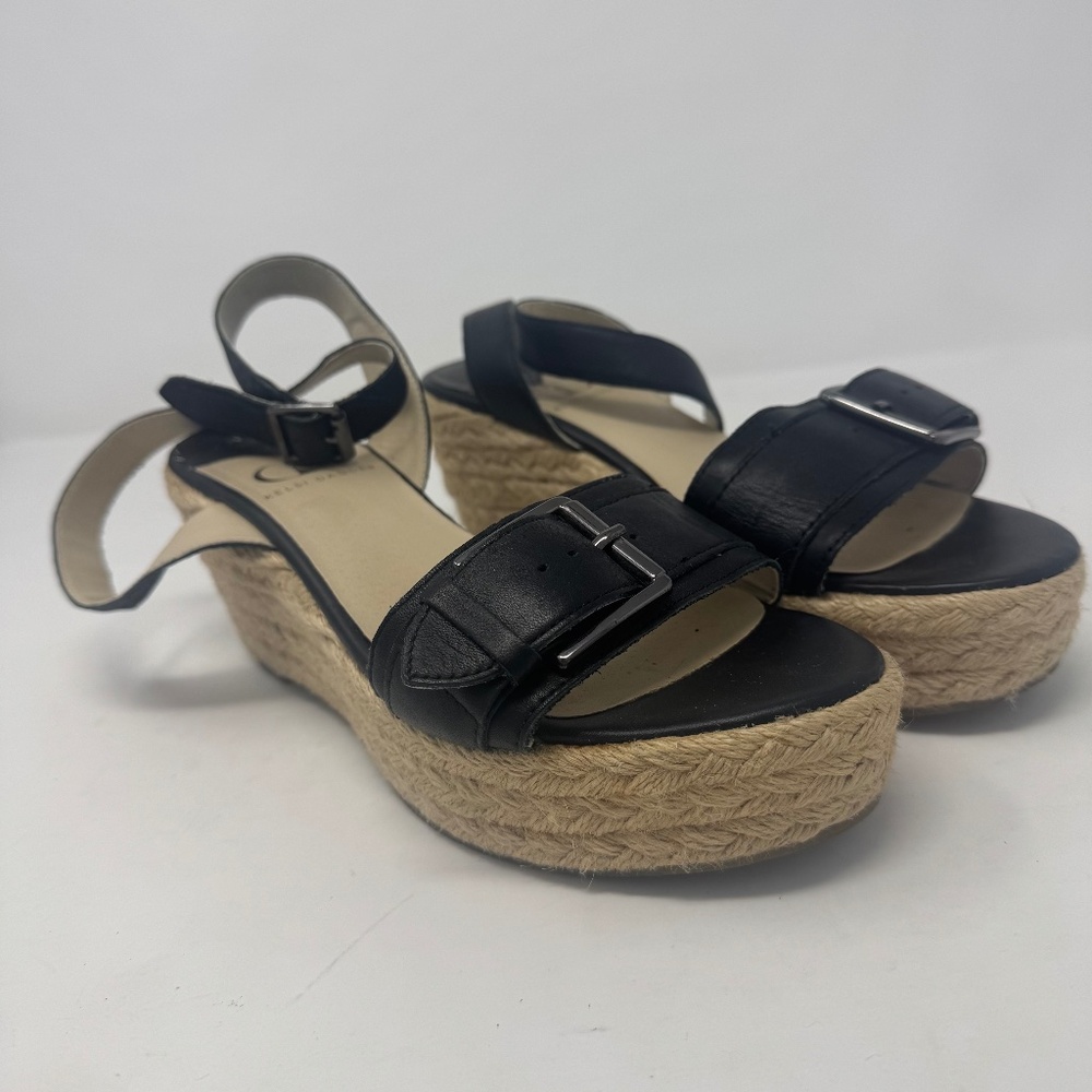 Kelsi Dagger Women’s Black Leather 3” Heel Espadrilles Size 8